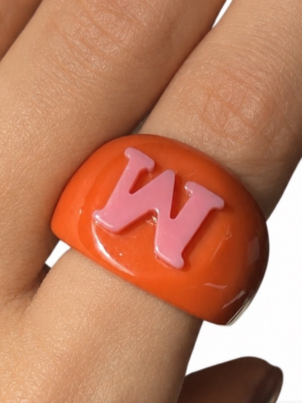 Orange M Pink Initial Chunky Ring Rave Retro Festival - Picture 4 of 7
